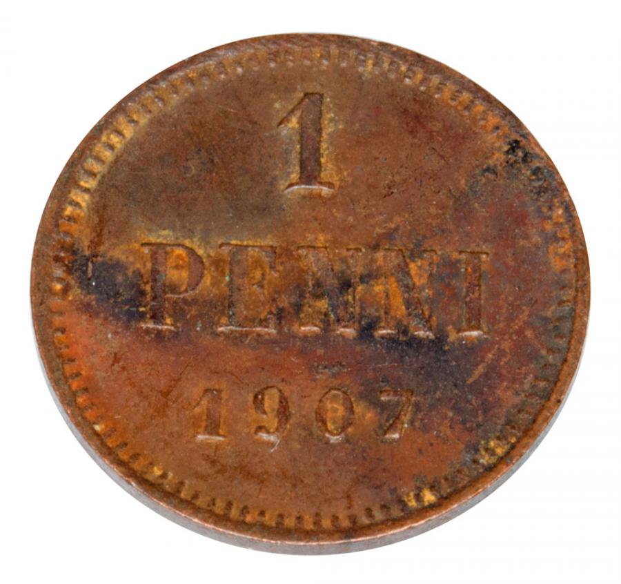 1 penni 1907 Mikolaj II Romanow Finlandia okupacja rosyjska Helsinki