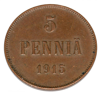 5 pennia 1915 Mikolaj II Romanow Finlandia okupacja rosyjska Helsinki