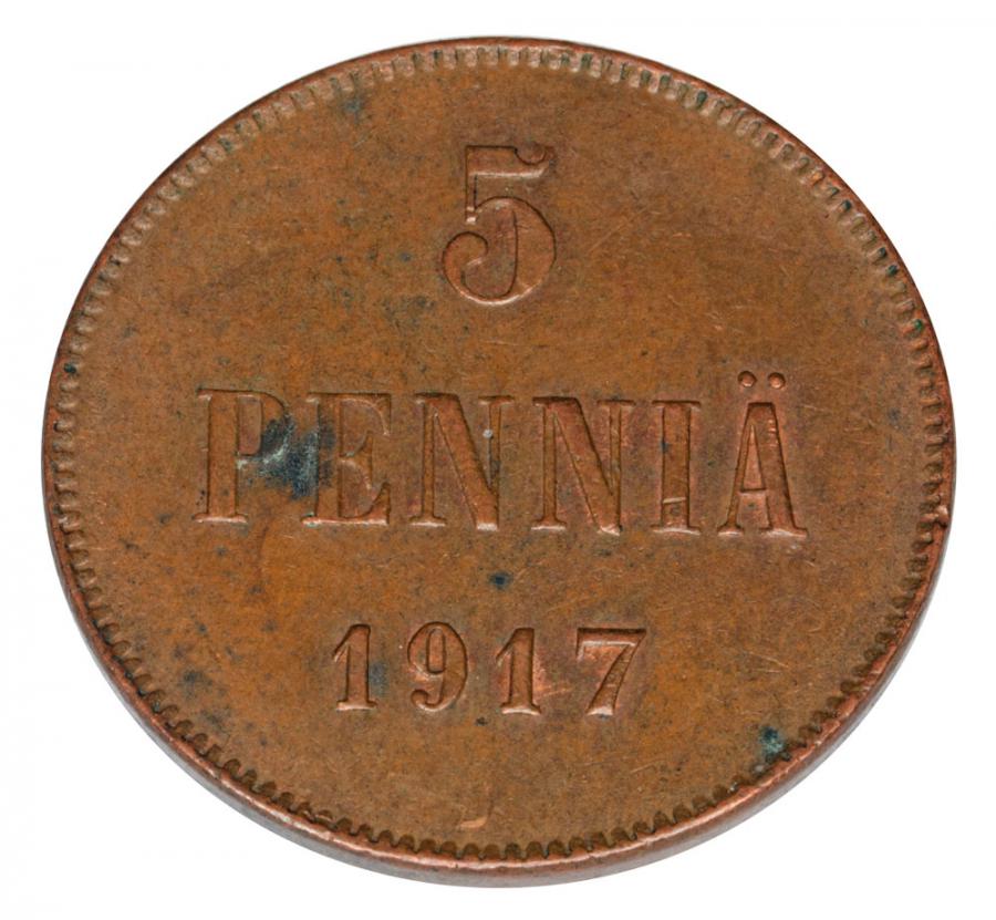 5 pennia 1917 Mikolaj II Romanow Finlandia okupacja rosyjska Helsinki