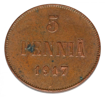 5 pennia 1917 Mikolaj II Romanow Finlandia okupacja rosyjska Helsinki