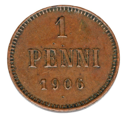 1 penni 1906 Mikolaj II Romanow Finlandia okupacja rosyjska Helsinki