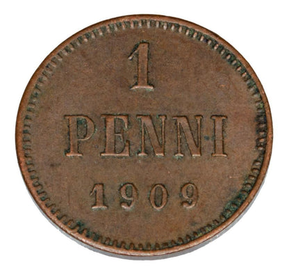 1 penni 1909 Mikolaj II Romanow Finlandia okupacja rosyjska Helsinki