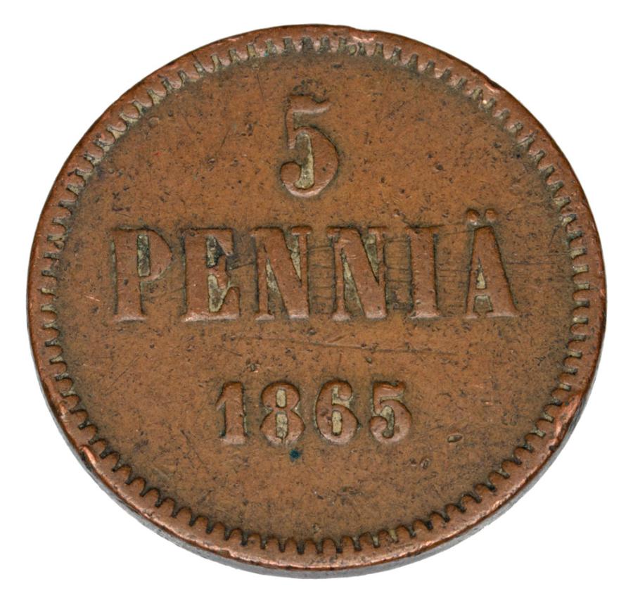 5 pennia 1865 Aleksander II Romanow Finlandia okupacja rosyjska Helsinki