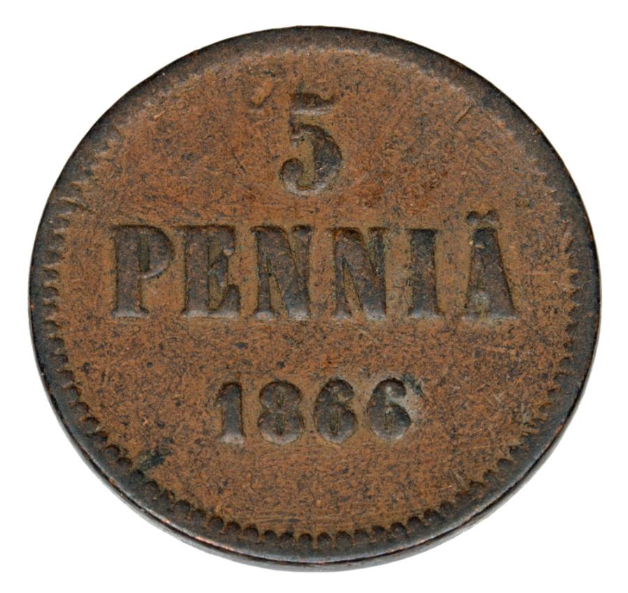 5 pennia 1866 Aleksander II Romanow Finlandia okupacja rosyjska Helsinki
