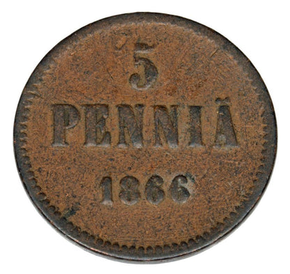 5 pennia 1866 Aleksander II Romanow Finlandia okupacja rosyjska Helsinki