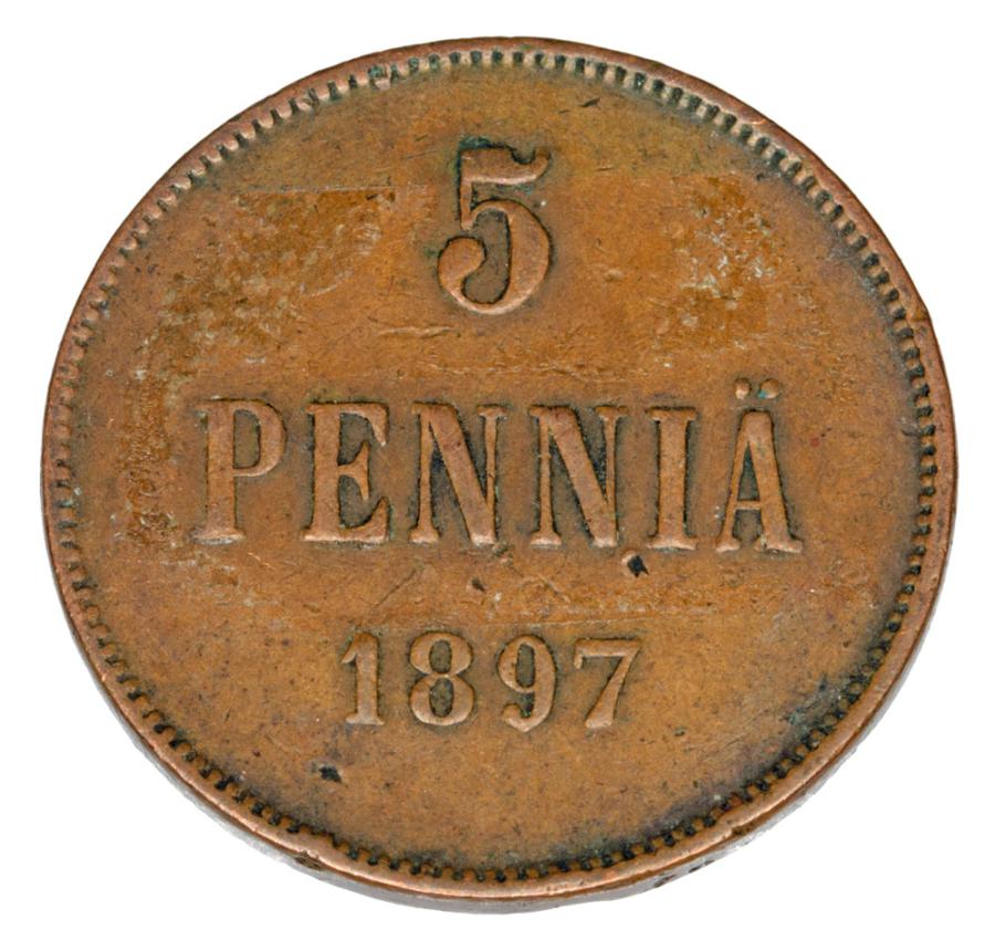5 pennia 1897 Mikolaj II Romanow Finlandia okupacja rosyjska Helsinki