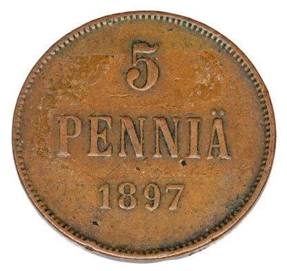 5 pennia 1897 Mikolaj II Romanow Finlandia okupacja rosyjska Helsinki