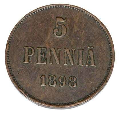 5 pennia 1898 Mikolaj II Romanow Finlandia okupacja rosyjska Helsinki