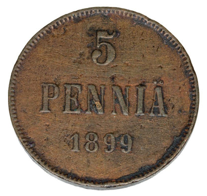 5 pennia 1899 Mikolaj II Romanow Finlandia okupacja rosyjska Helsinki