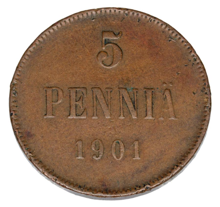 5 pennia 1901 Mikolaj II Romanow Finlandia okupacja rosyjska Helsinki