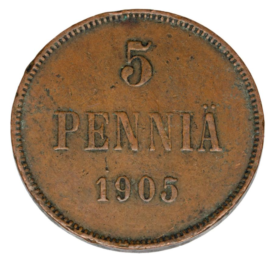 5 pennia 1905 Mikolaj II Romanow Finlandia okupacja rosyjska Helsinki