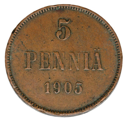5 pennia 1905 Mikolaj II Romanow Finlandia okupacja rosyjska Helsinki