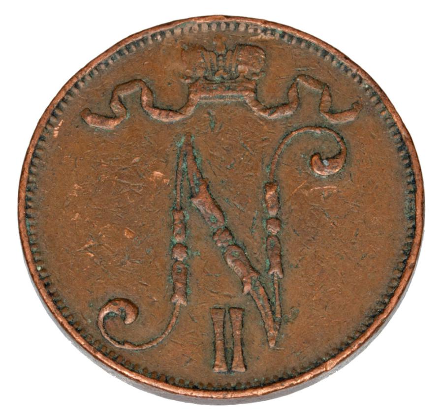 5 pennia 1908 Mikolaj II Romanow Finlandia okupacja rosyjska Helsinki