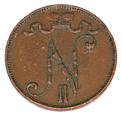 5 pennia 1908 Mikolaj II Romanow Finlandia okupacja rosyjska Helsinki