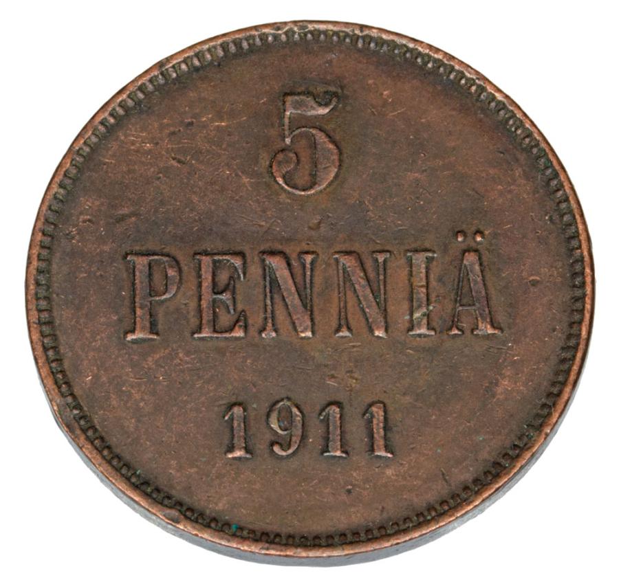 5 pennia 1911 Mikolaj II Romanow Finlandia okupacja rosyjska Helsinki