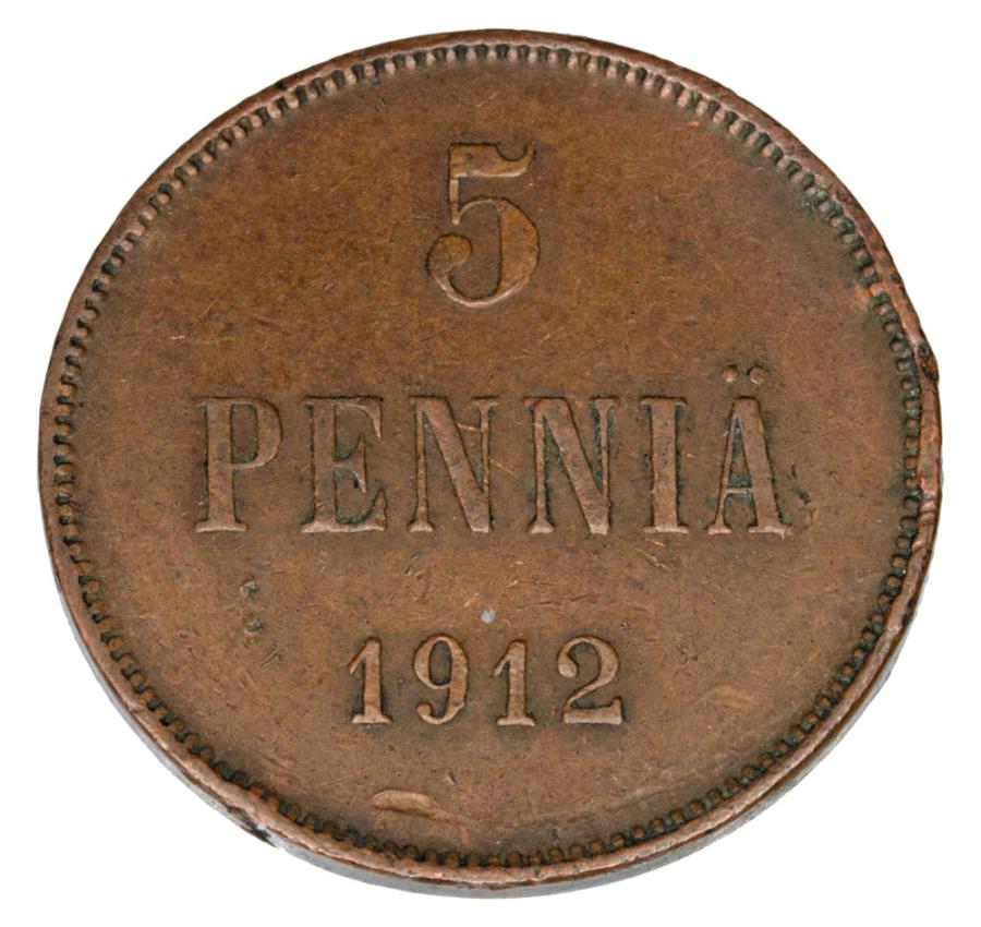 5 pennia 1912 Mikolaj II Romanow Finlandia okupacja rosyjska Helsinki