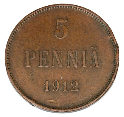 5 pennia 1912 Mikolaj II Romanow Finlandia okupacja rosyjska Helsinki