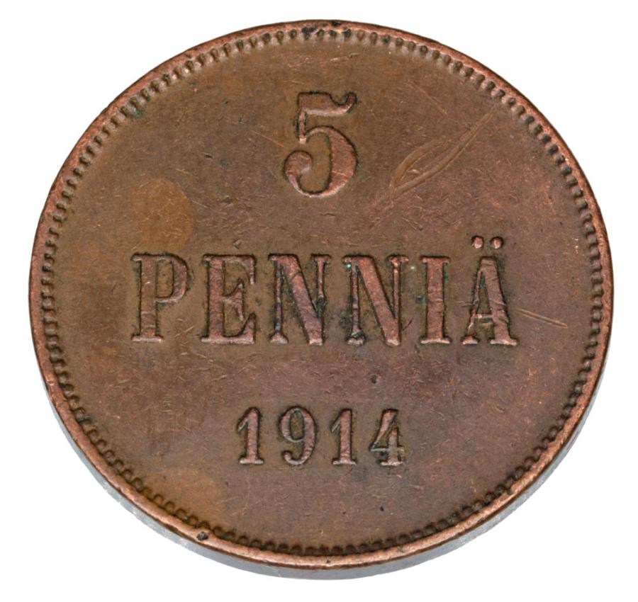 5 pennia 1914 Mikolaj II Romanow Finlandia okupacja rosyjska Helsinki