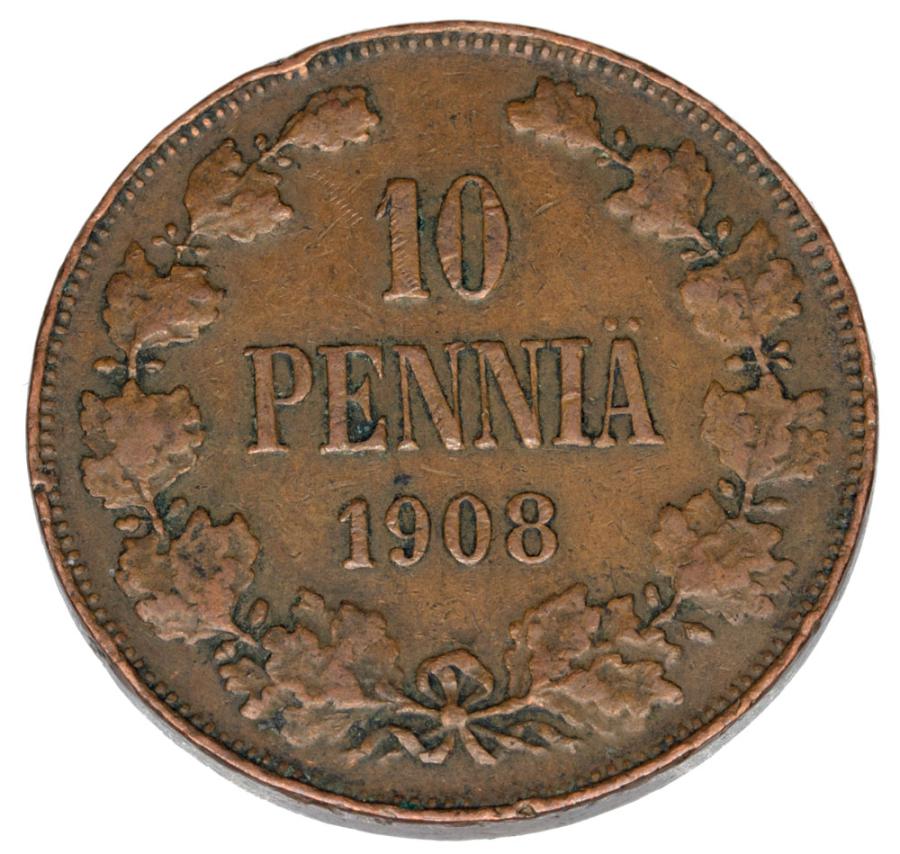 10 pennia 1908 Mikolaj II Romanow Finlandia okupacja rosyjska Helsinki