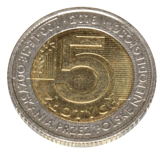 5 zlotych 2018 Polska Warszawa 100 lat niepodleglosci