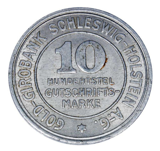10 Hundertstel Gutschriftsmarke 1923 Niemcy Schleswig - Holstein Gold-Girobank
