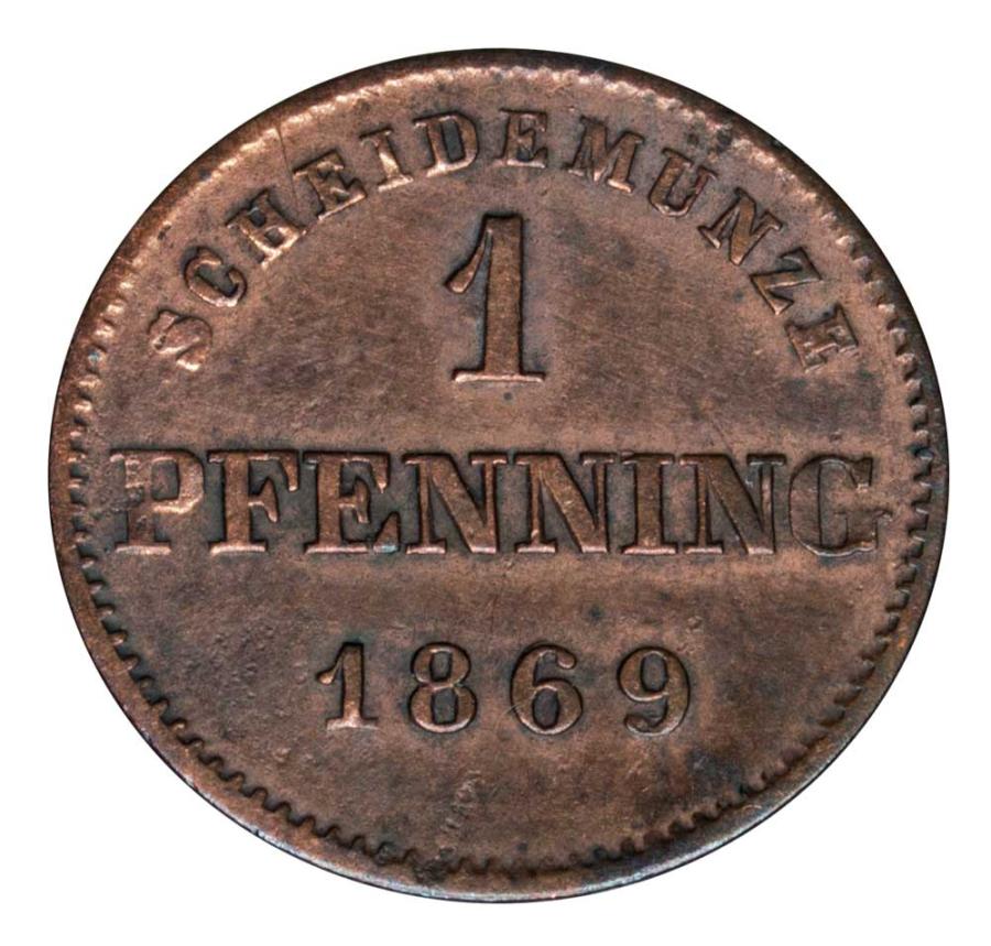 1 fenig 1869 Ludwik II Wittelsbach Niemcy Bawaria