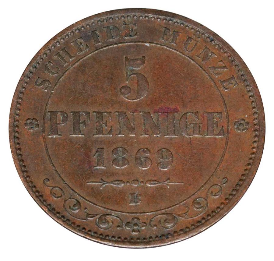 5 fenigуw 1869 Jan Wettyn Niemcy Saksonia Drezno B