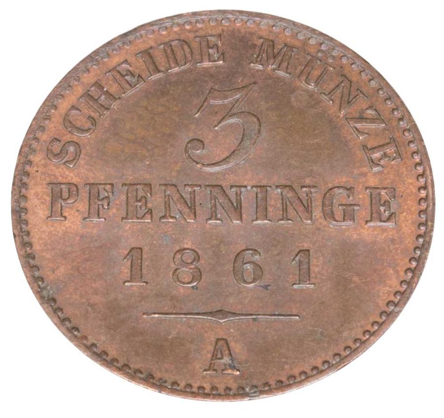 3 fenigi 1861 Wilhelm I Hohenzollern Niemcy Berlin A